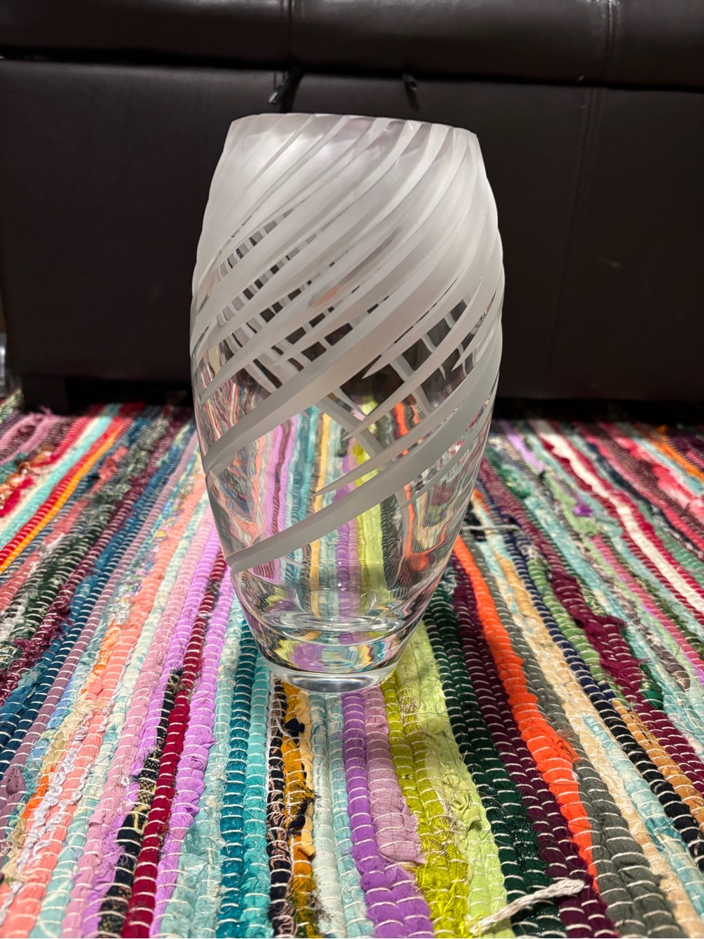 Frosted White Spiral Glass Vase by Mikasa
